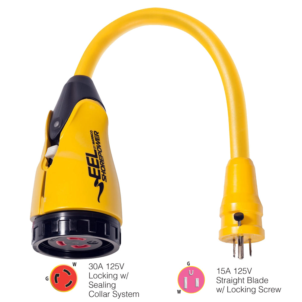 Marinco P15-30 EEL 30A-125V Female to 15A-125V Male Pigtail Adapter - Yellow [P15-30] - Sea & Tech Outfitters Florida, LLC