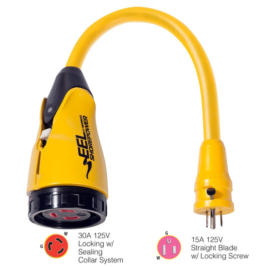 Marinco P15-30 EEL 30A-125V Female to 15A-125V Male Pigtail Adapter - Yellow [P15-30] - Sea & Tech Outfitters Florida, LLC