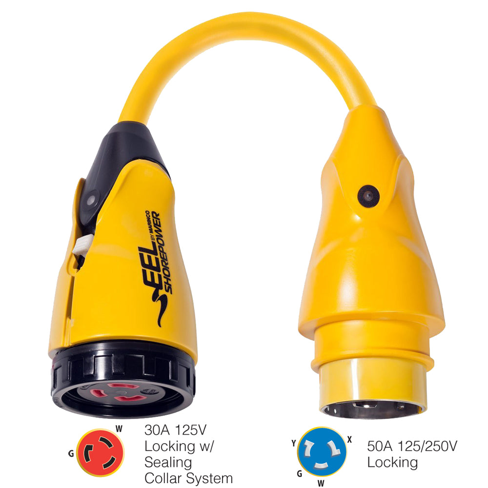 Marinco P504-30 EEL 30A-125V Female to 50A-125/250V Male Pigtail Adapter - Yellow [P504-30] - Sea & Tech Outfitters Florida, LLC