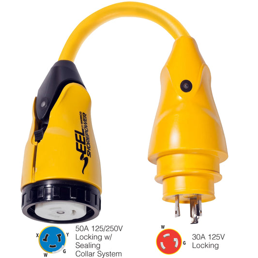 Marinco P30-504 EEL 50A-125/250V Female to 30A-125V Male Pigtail Adapter - Yellow [P30-504] - Sea & Tech Outfitters Florida, LLC