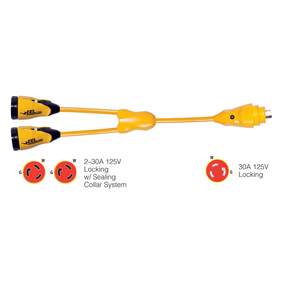 Marinco Y30-2-30 EEL (2)30A-125V Female to (1)30A-125V Male "Y" Adapter - Yellow [Y30-2-30] - Sea & Tech Outfitters Florida, LLC