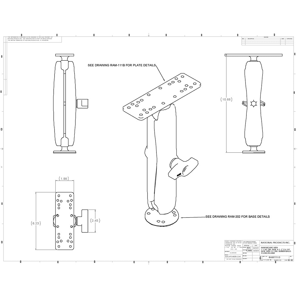 RAM Mount Marine Electronics Mount Long Arm Gimbal Bracket [RAM-111U-D]