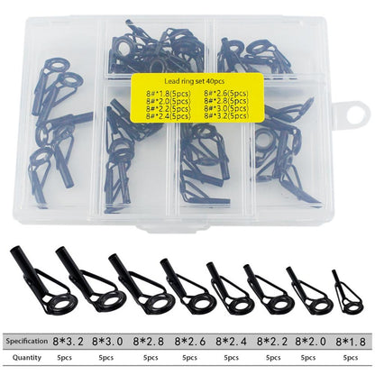 40 Pc Fishing Rod, Top Ring Guide Eye Set Square Storage Box