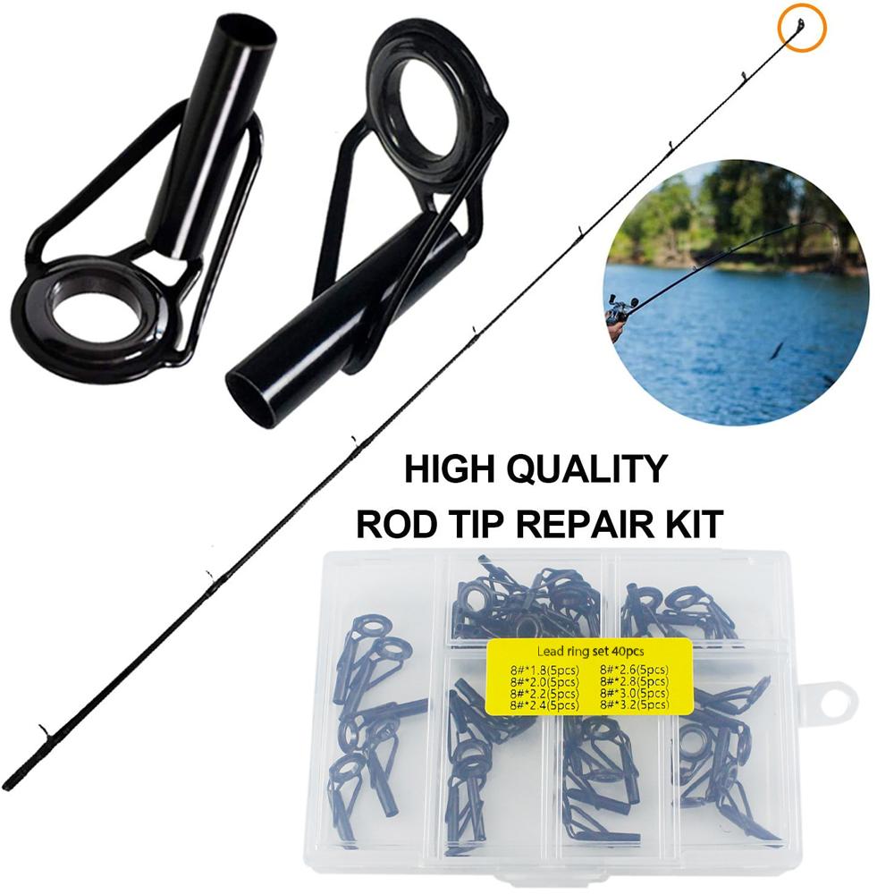 40 Pc Fishing Rod, Top Ring Guide Eye Set Square Storage Box