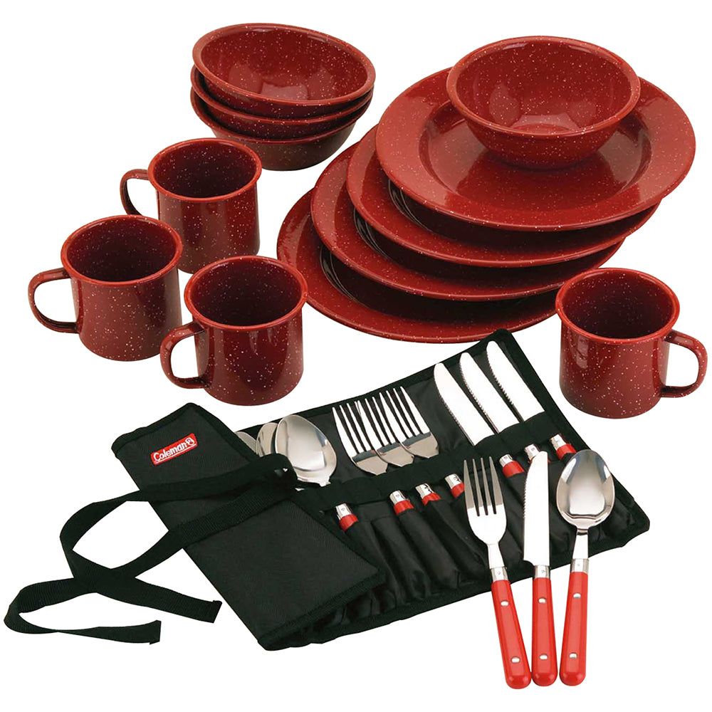 Coleman 24-Piece Speckled Enamelware Cook Set - Red [2000016407] - Sea & Tech Outfitters Florida, LLC