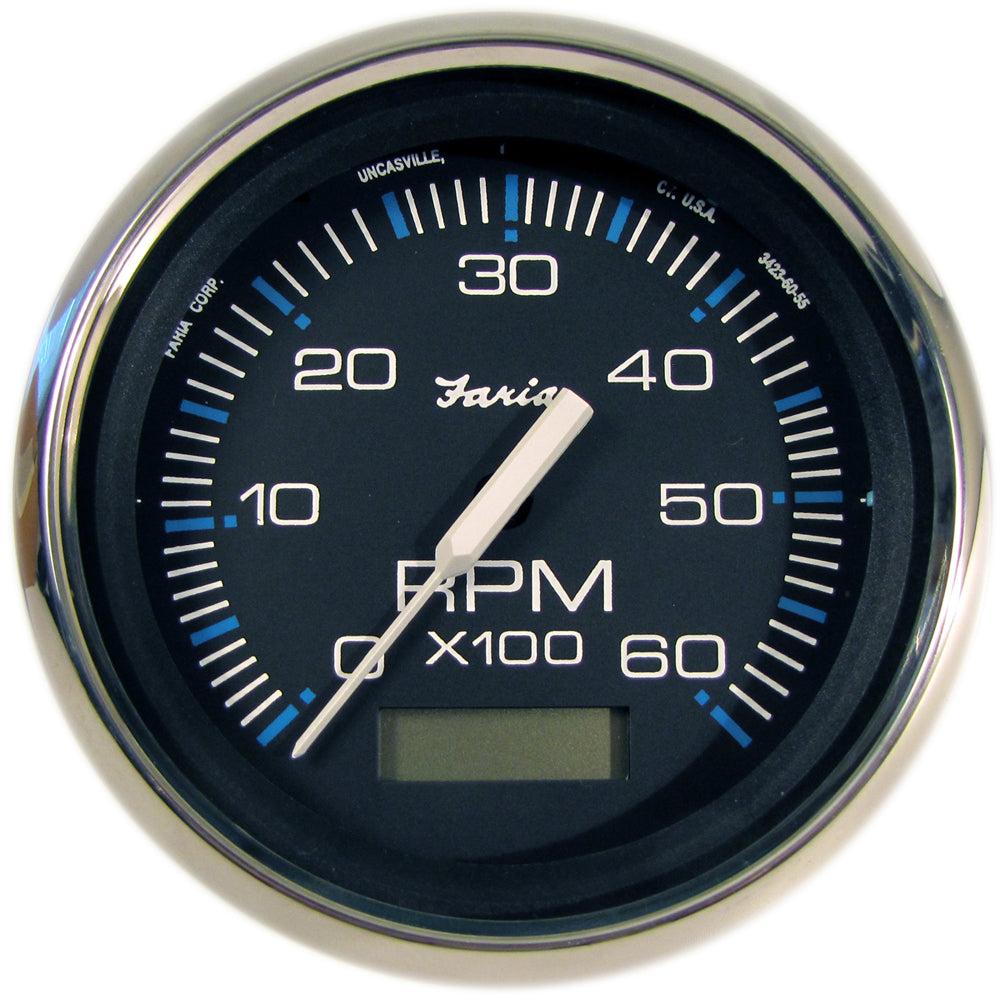 Faria Chesapeake Black 4" Tachometer w/Hourmeter - 6000 RPM (Gas) (Inboard) [33732] - Sea & Tech Outfitters Florida, LLC