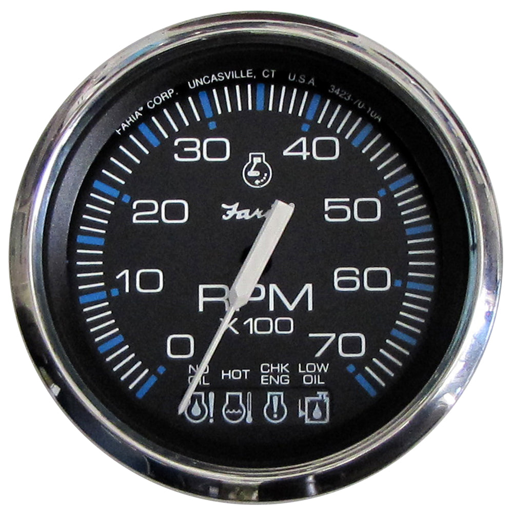 Faria Chesapeake Black SS 4" Tachometer w/Systemcheck Indicator - 7000 RPM (Gas) f/ Johnson / Evinrude Outboard) [33750] - Sea & Tech Outfitters Florida, LLC