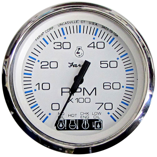 Faria Chesapeake White SS 4" Tachometer w/Systemcheck Indicator - 7000 RPM (Gas) (Johnson/Evinrude Outboard) [33850] - Sea & Tech Outfitters Florida, LLC