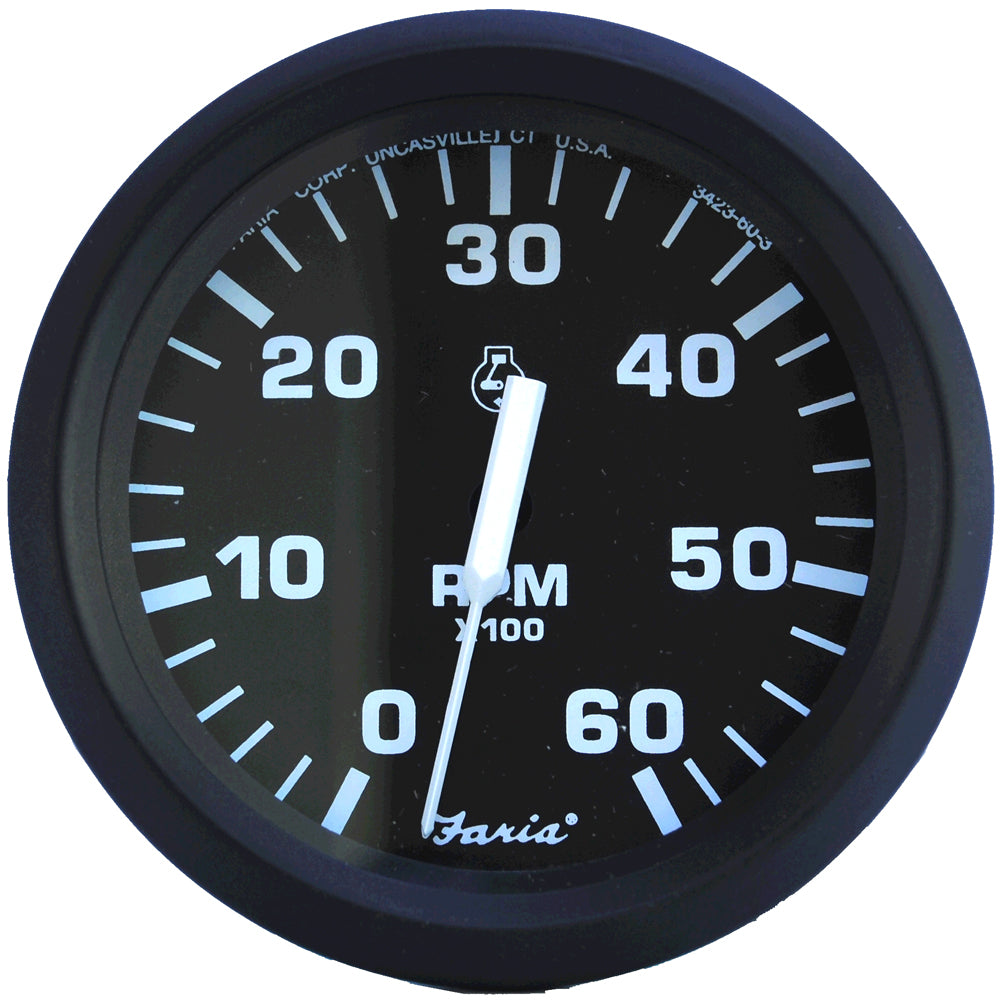 Faria Euro Black 4" Tachometer - 6,000 RPM (Gas - Inboard & I/O) [32804] - Sea & Tech Outfitters Florida, LLC