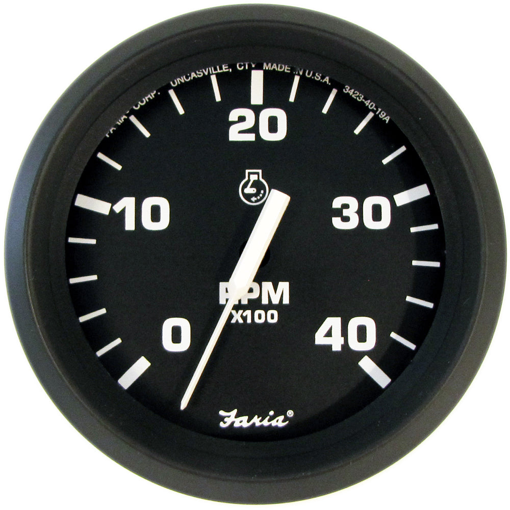 Faria Euro Black 4" Tachometer - 4000 RPM (Diesel) (Mechanical Takeoff) [32842] - Sea & Tech Outfitters Florida, LLC