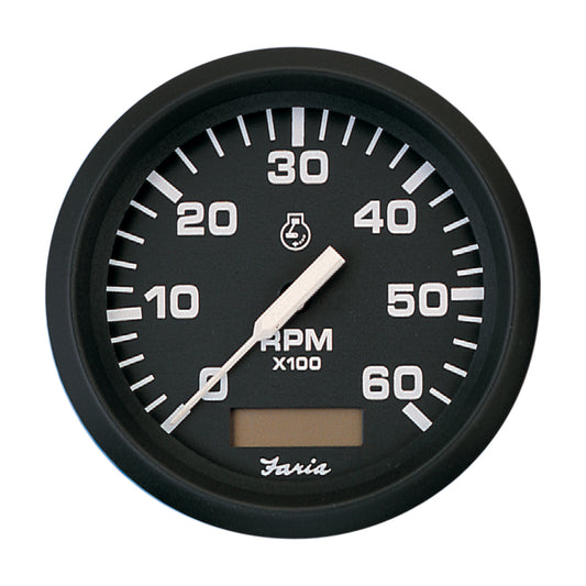 Faria Euro Black 4" Tachometer w/Hourmeter - 6,000 RPM (Gas - Inboard) [32832] - Sea & Tech Outfitters Florida, LLC