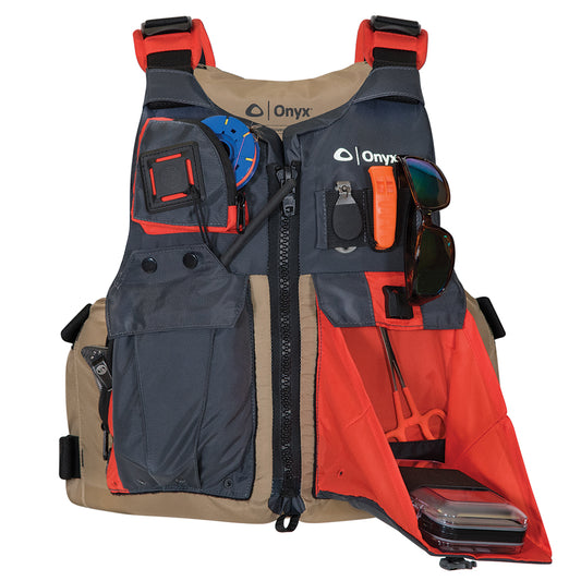 Onyx Kayak Fishing Vest - Adult Universal - Tan/Grey [121700-706-004-17] - Sea & Tech Outfitters Florida, LLC