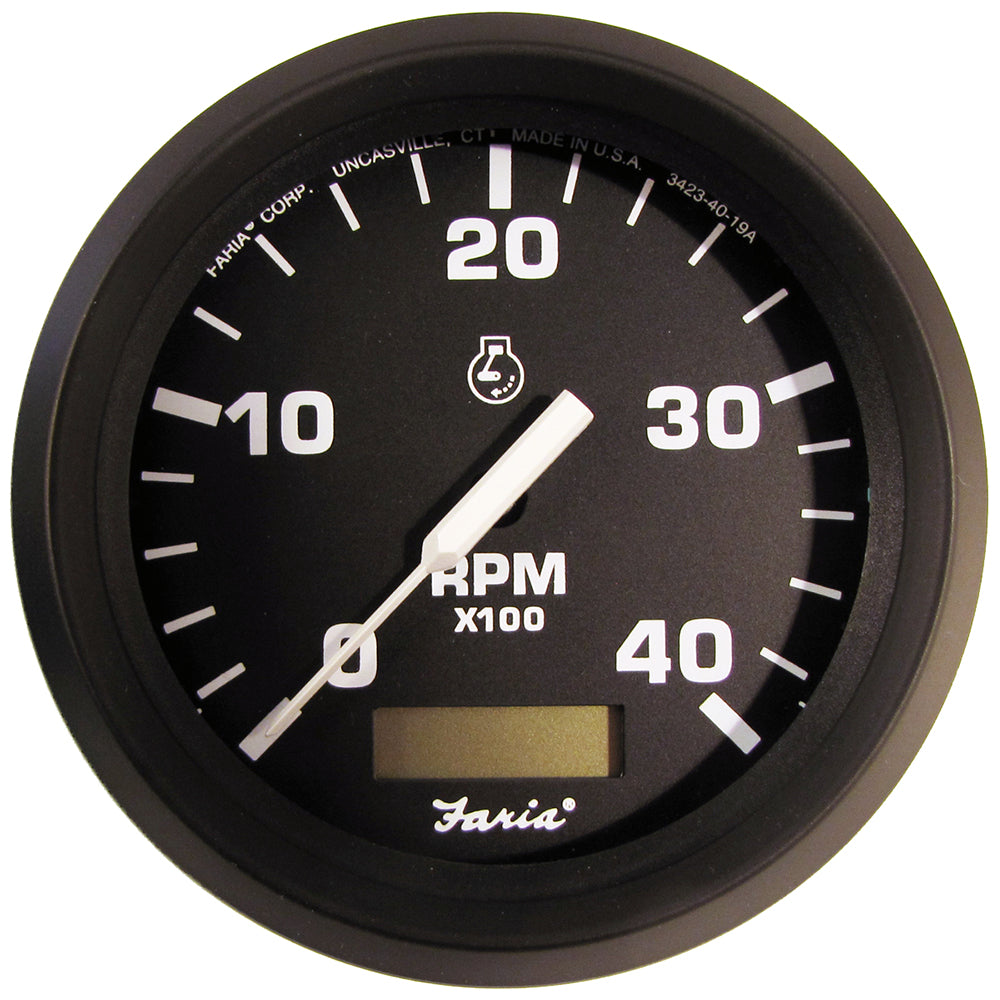 Faria Euro Black 4" Tachometer w/Hourmeter (4000 RPM) (Diesel)(Mech. Takeoff  Var. Ratio Alt.) [32834] - Sea & Tech Outfitters Florida, LLC