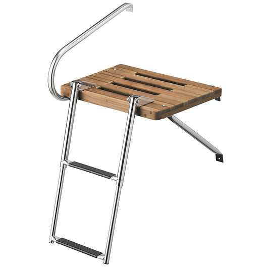 Whitecap Teak Swim Platform w/2-Step Telescoping Ladder f/Boats w/Outboard Motors [68900] - Sea & Tech Outfitters Florida, LLC