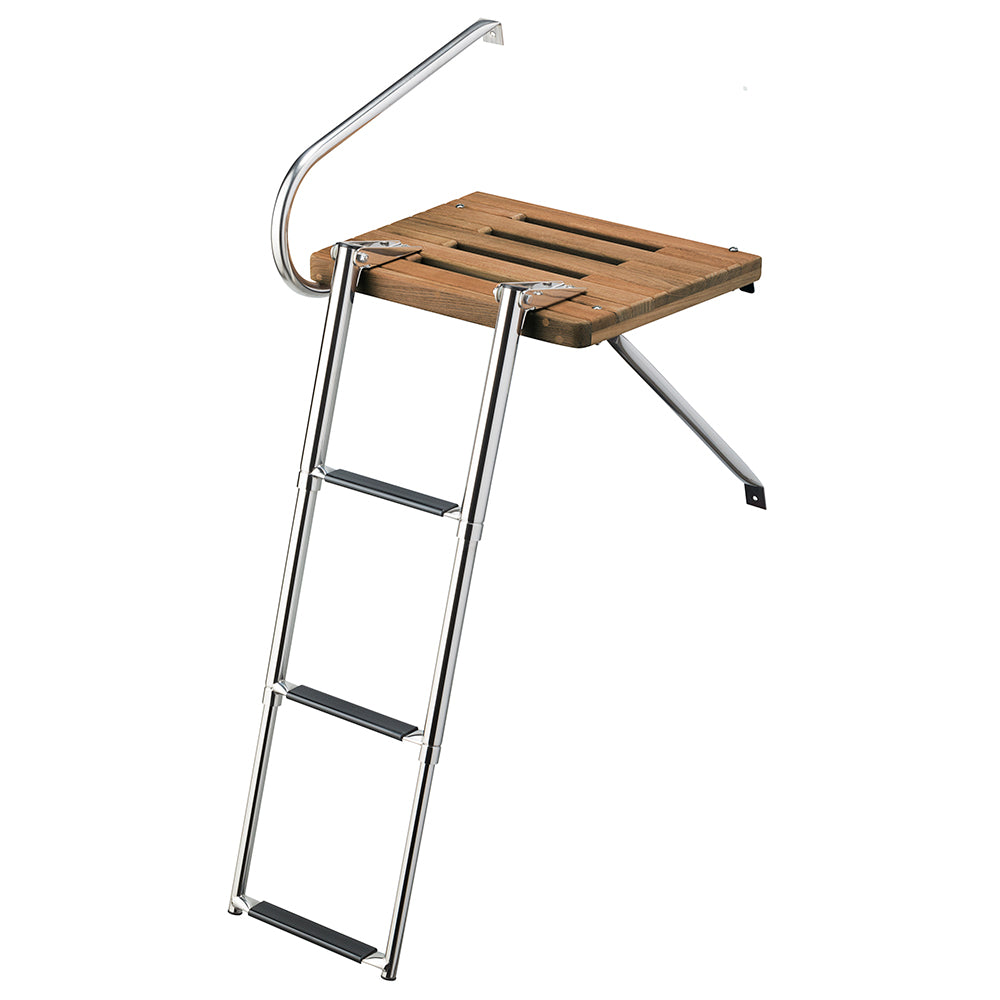 Whitecap Teak Swim Platform w/3-Step Telescoping Ladder f/Boats w/Outboard Motors [68902] - Sea & Tech Outfitters Florida, LLC