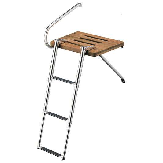 Whitecap Teak Swim Platform w/3-Step Telescoping Ladder f/Boats w/Outboard Motors [68902] - Sea & Tech Outfitters Florida, LLC