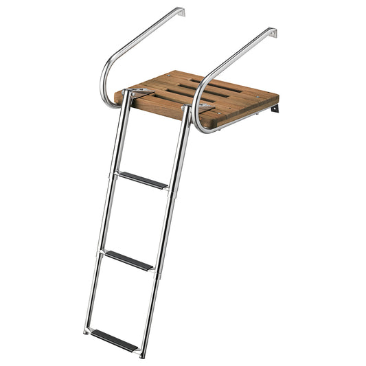 Whitecap Teak Swim Platform w/3-Step Telescoping Ladder f/Boats w/Inboard/Outboard Motors [68906] - Sea & Tech Outfitters Florida, LLC