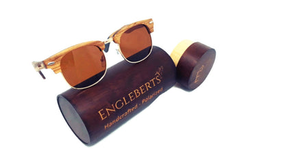 Engleberts Real Ebony and ZebraWood Sunglasses With Bamboo Case, Tea P