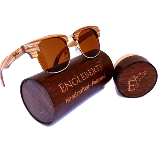 Engleberts Real Ebony and ZebraWood Sunglasses With Bamboo Case, Tea P