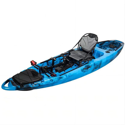 Tarpon Propel 10’ Fishing Kayak with pedal and rudder system, blue color, single seat configuration.