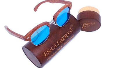 Engleberts 100% Real Brazilian Pear Wood Sunglasses With Ice Blue Lens