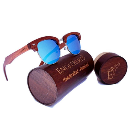 Engleberts 100% Real Brazilian Pear Wood Sunglasses With Ice Blue Lens