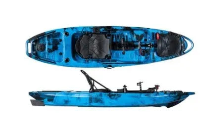 Tarpon Propel 10’ Fishing Kayak with pedal and rudder system in blue.