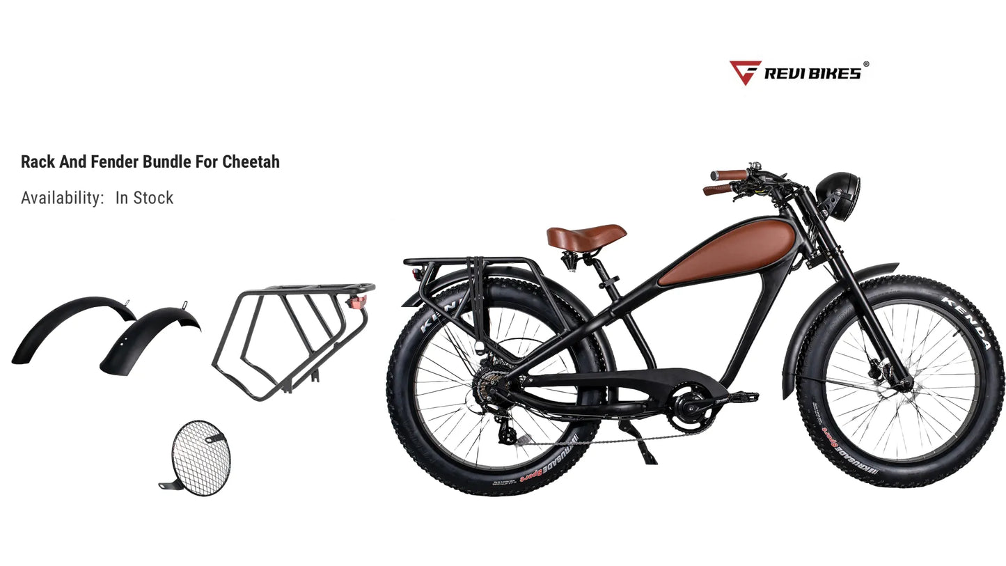 REVIBIKES® Cheetah Plus electric bike with rack and fender bundle, available at Sea & Tech Outfitters FL.