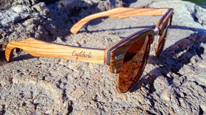 Engleberts Real Ebony and ZebraWood Sunglasses With Bamboo Case, Tea P